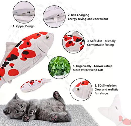 PawfectPals Interactive Touch Sensitive Fish Toy with Catnip (Koi)