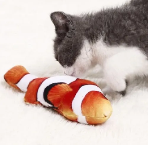 PawfectPals Interactive Touch Sensitive Fish Toy with Catnip (Orange)