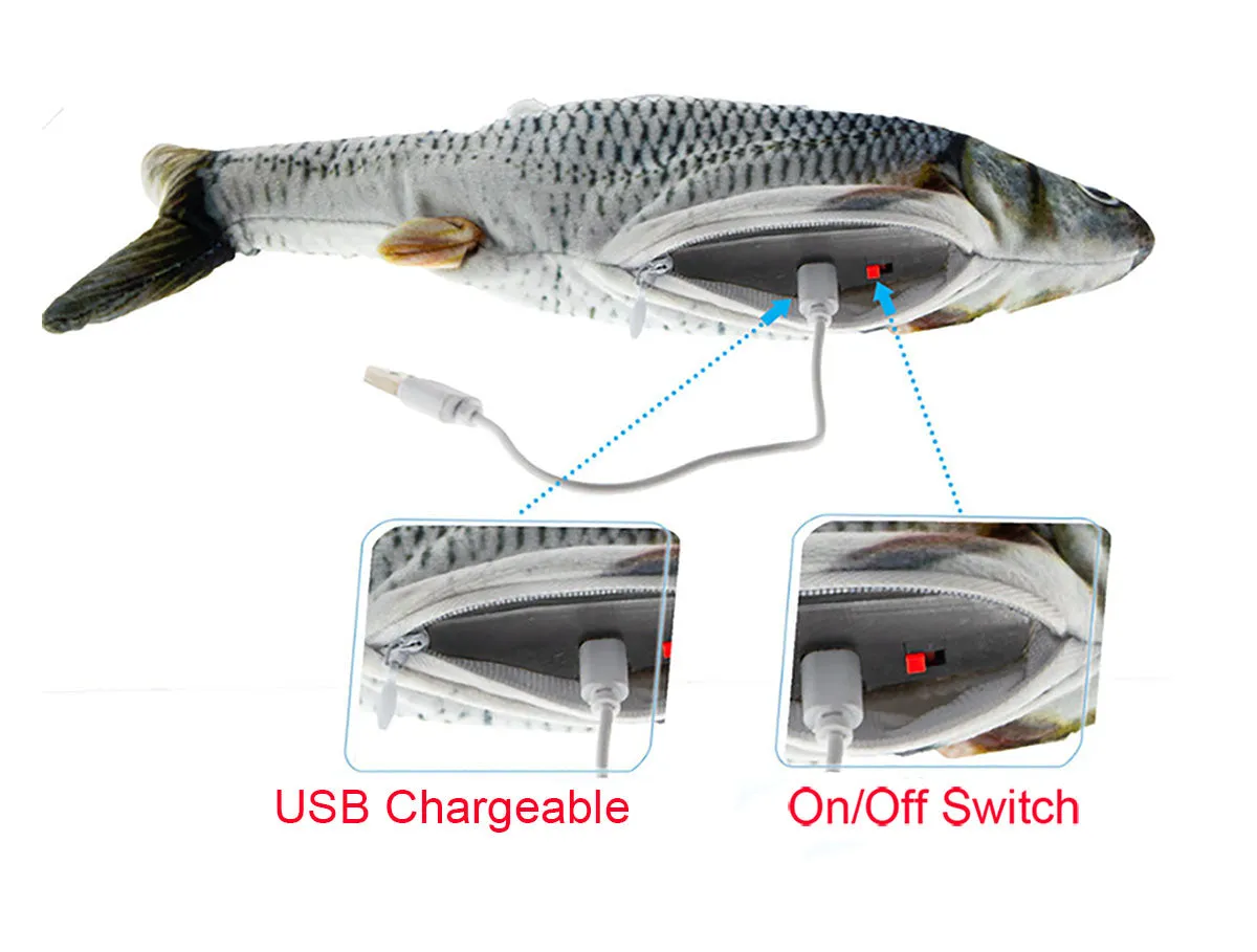 PawfectPals Interactive Touch Sensitive Fish Toy with Catnip (Silver)