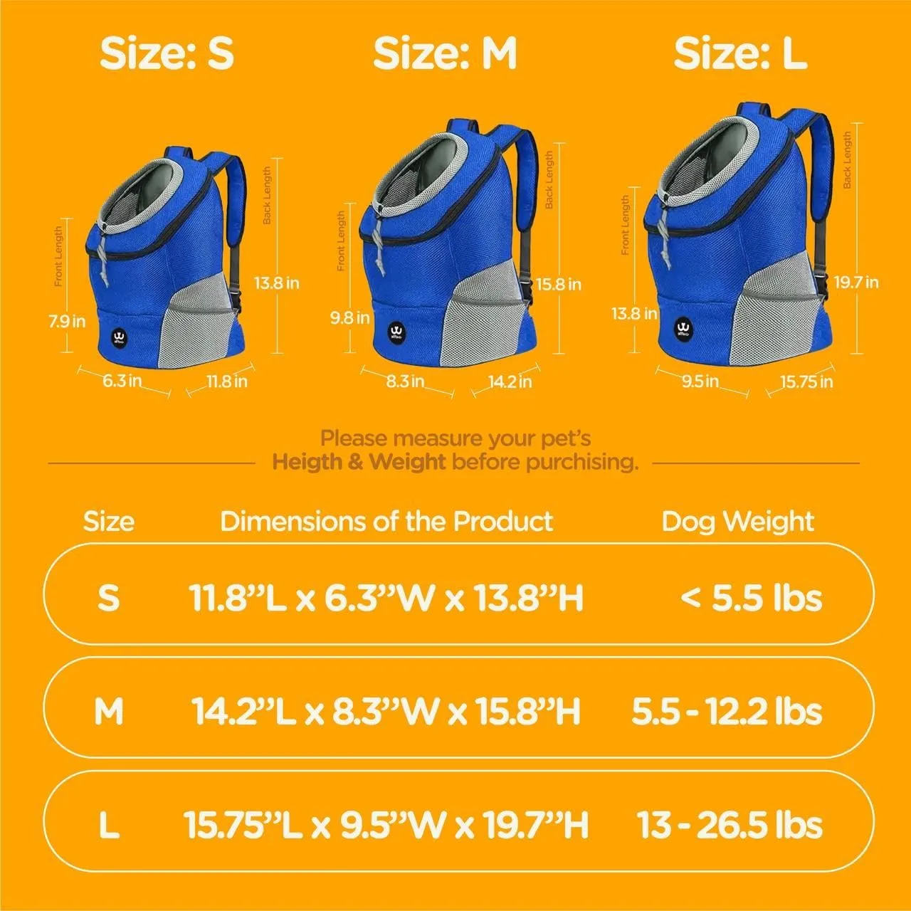 pet Carrier Backpack for Small, Medium and Large Dogs, Adjustable Breathable Oxford Fabric with mesh Window and Safety Belt (Orange, Medium)
