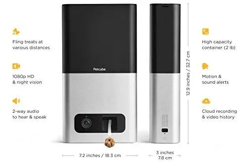 Petcube Bites Pet Camera with Treat Dispenser: HD 1080P Video Monitor, 2-Way Audio, Night Vision, Sound & Motion Alerts. designed for Dogs & Cats