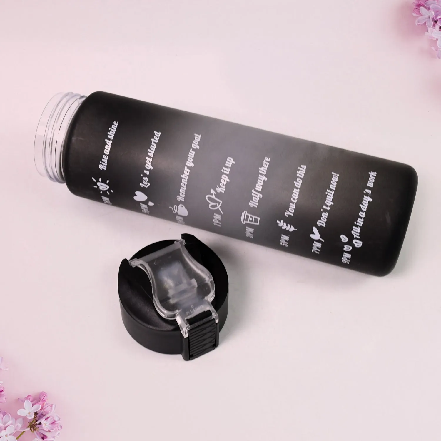 Plastic Black Motivational Water Bottle with Straw (900 ML)