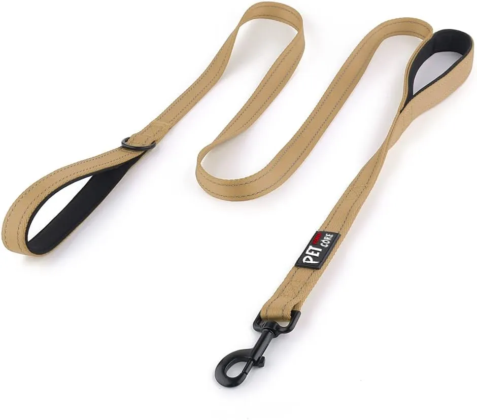 Plutus Pet Double Handle Dog Leash 5ft, Heavy Duty, Reflective Dual Handle Dog Leash for Safety Training, for Medium Large Dogs,2 Handle Leads(Brown)