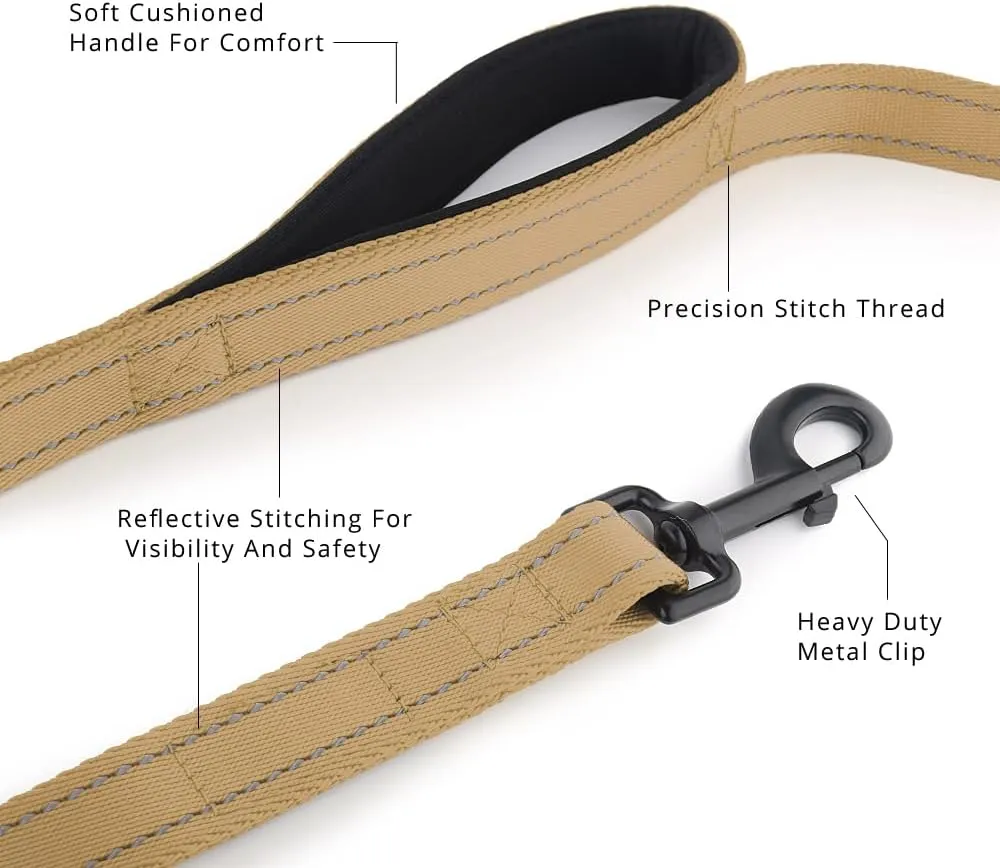 Plutus Pet Double Handle Dog Leash 5ft, Heavy Duty, Reflective Dual Handle Dog Leash for Safety Training, for Medium Large Dogs,2 Handle Leads(Brown)