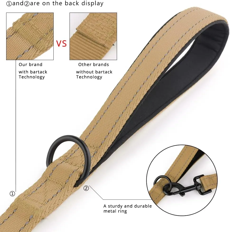 Plutus Pet Double Handle Dog Leash 5ft, Heavy Duty, Reflective Dual Handle Dog Leash for Safety Training, for Medium Large Dogs,2 Handle Leads(Brown)