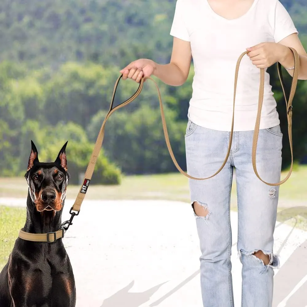 Plutus Pet Double Handle Dog Leash 5ft, Heavy Duty, Reflective Dual Handle Dog Leash for Safety Training, for Medium Large Dogs,2 Handle Leads(Brown)