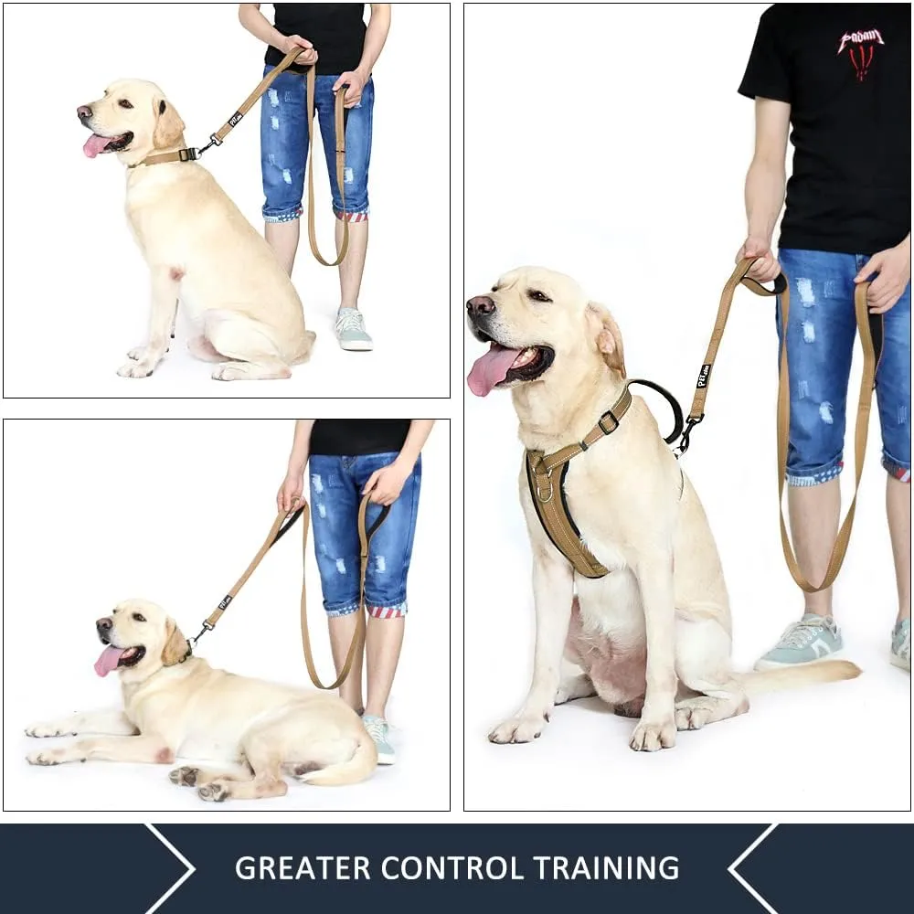 Plutus Pet Double Handle Dog Leash 5ft, Heavy Duty, Reflective Dual Handle Dog Leash for Safety Training, for Medium Large Dogs,2 Handle Leads(Brown)