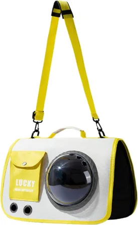 Printed Space Capsule Cat Bag, Large Capacity Crossbody Dog Bag, Universal Pet Bag for All Seasons (Yellow)