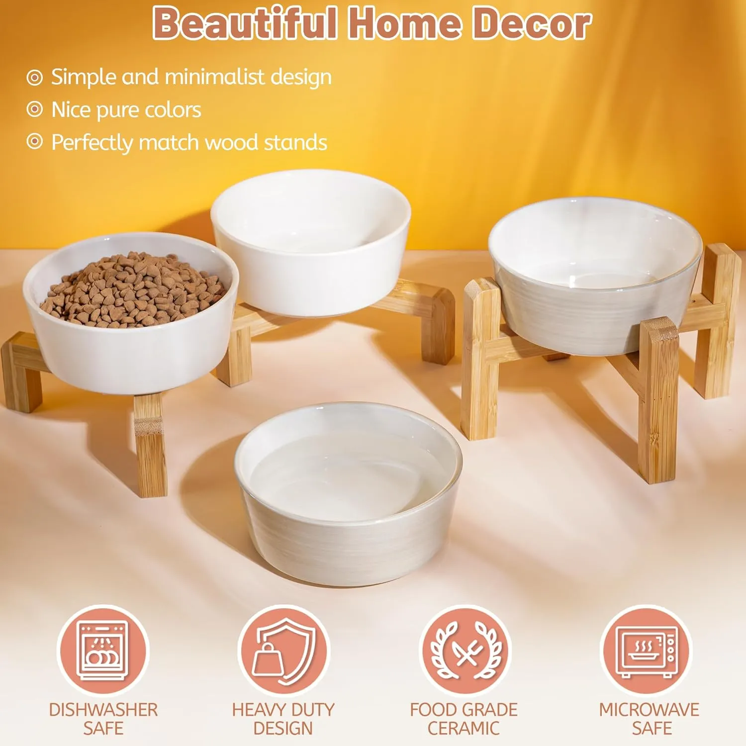 Puppy Dog Bowls, Non Slip Heavy Ceramic Dog Food and Water Bowl with Silicone Base, Pet Feeding Bowl for Small and Medium Dogs (Light Grey-2 Pack, 6 Inches)