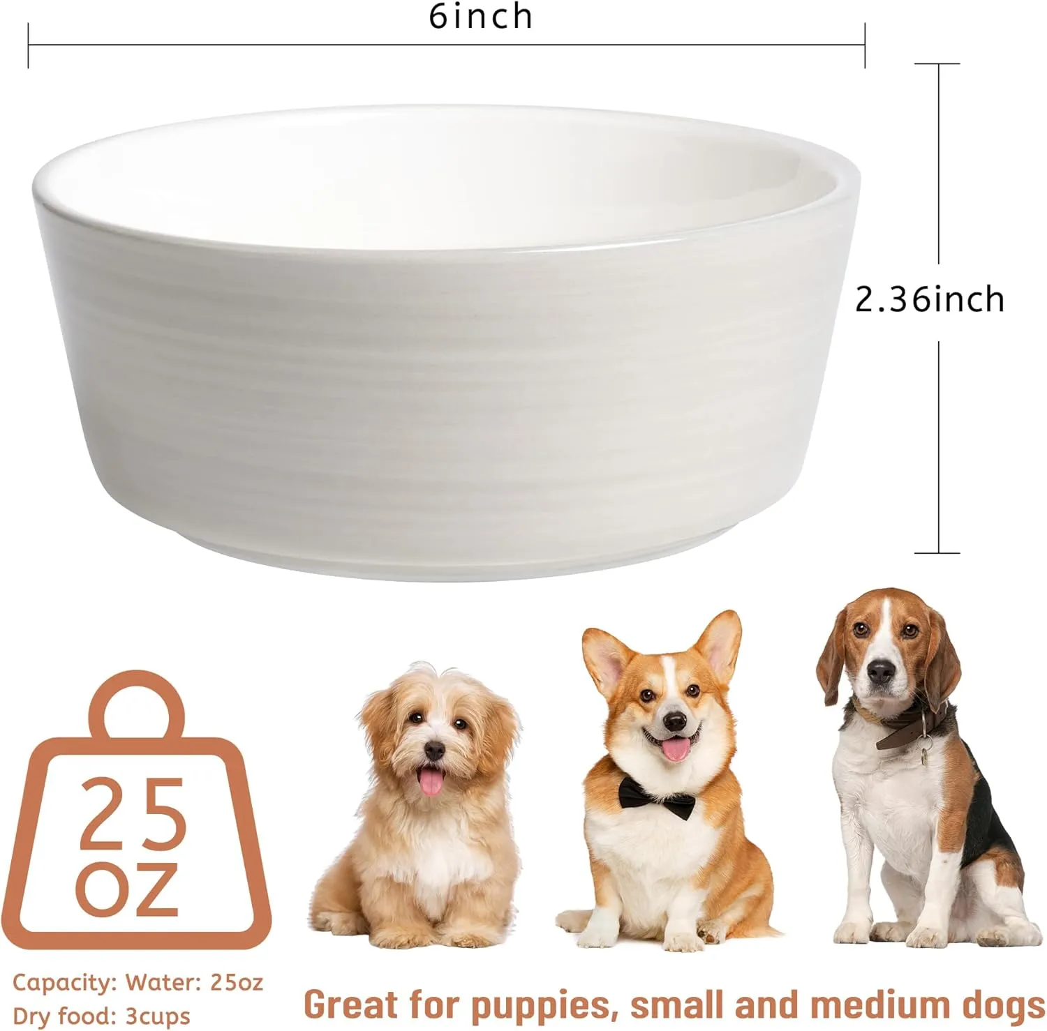 Puppy Dog Bowls, Non Slip Heavy Ceramic Dog Food and Water Bowl with Silicone Base, Pet Feeding Bowl for Small and Medium Dogs (Light Grey-2 Pack, 6 Inches)