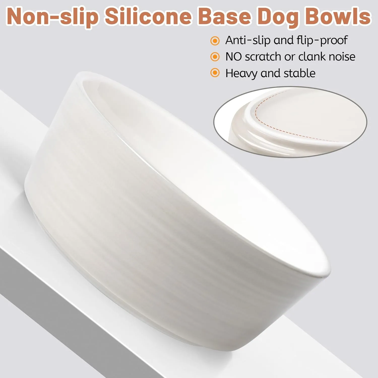 Puppy Dog Bowls, Non Slip Heavy Ceramic Dog Food and Water Bowl with Silicone Base, Pet Feeding Bowl for Small and Medium Dogs (Light Grey-2 Pack, 6 Inches)