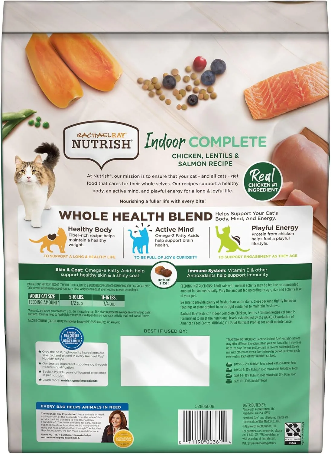 Rachael Ray Nutrish Indoor Complete Premium Natural Dry Cat Food, Chicken with Lentils & Salmon Recipe, 6 Pounds (Packaging May Vary)