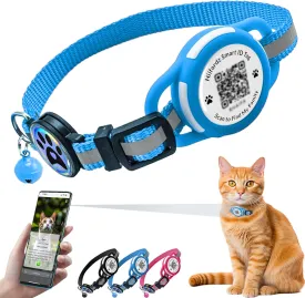 Reflective Airtag Cat Collar, Lightweight Breakaway with Hidden GPS Tracker & QR ID Tag, Safety & Peace of Mind for Cats & Kittens (Blue)