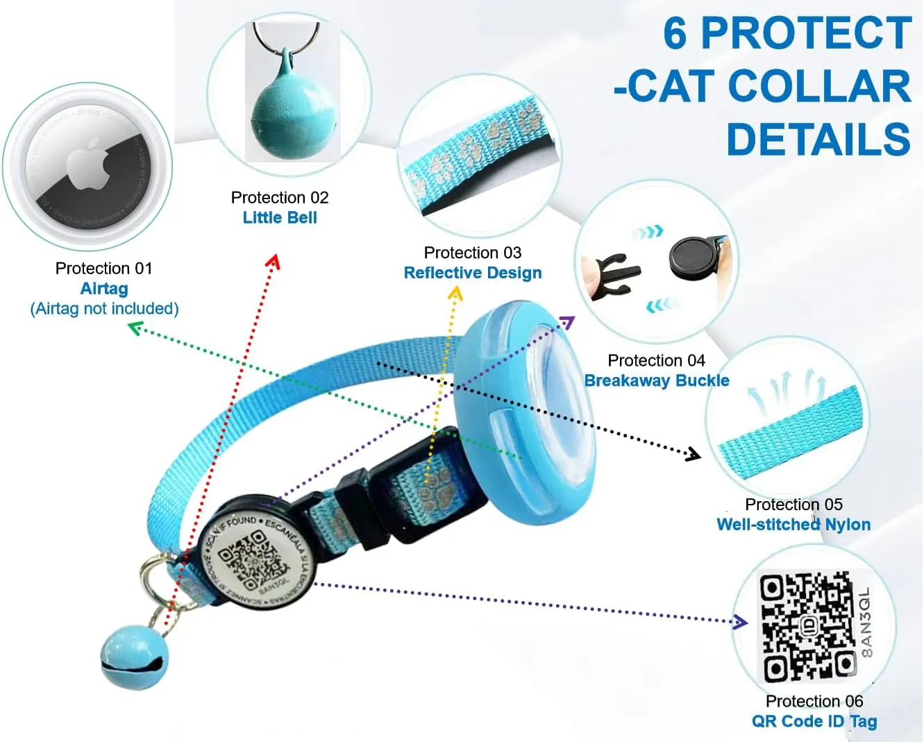 Reflective AirTag Cat Collar with Air Tag Holder and Bell, Safety Elastic Band Cat GPS Collars,Cat ID Tag Personalized, Ultra-Durable, Adjustable, Quick Release, Fits Small Large Cats (Blue)