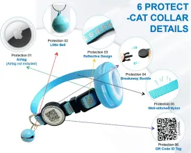 Reflective AirTag Cat Collar with Air Tag Holder and Bell, Safety Elastic Band Cat GPS Collars,Cat ID Tag Personalized, Ultra-Durable, Adjustable, Quick Release, Fits Small Large Cats (Blue)