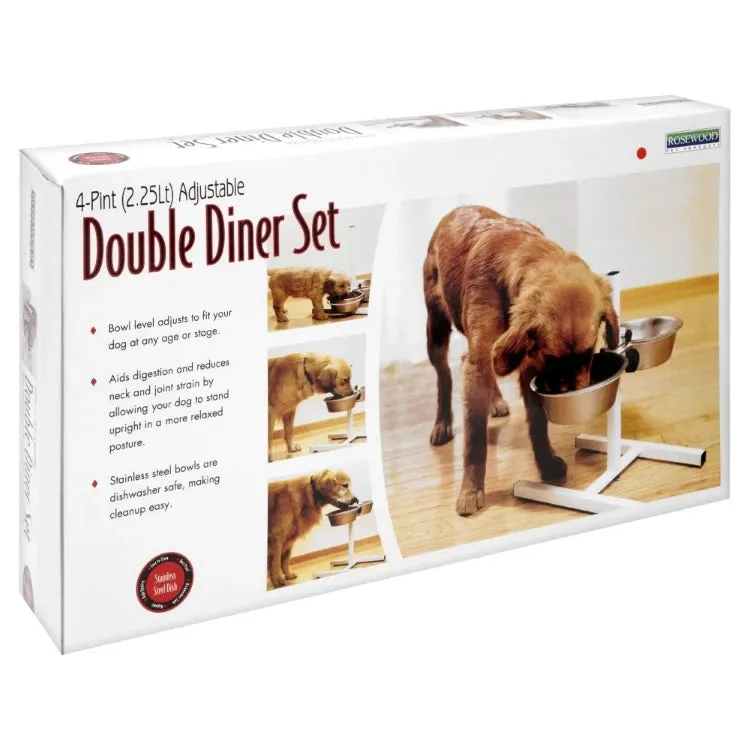 Rosewood Adjustable Double Diner Dog Bowl Set