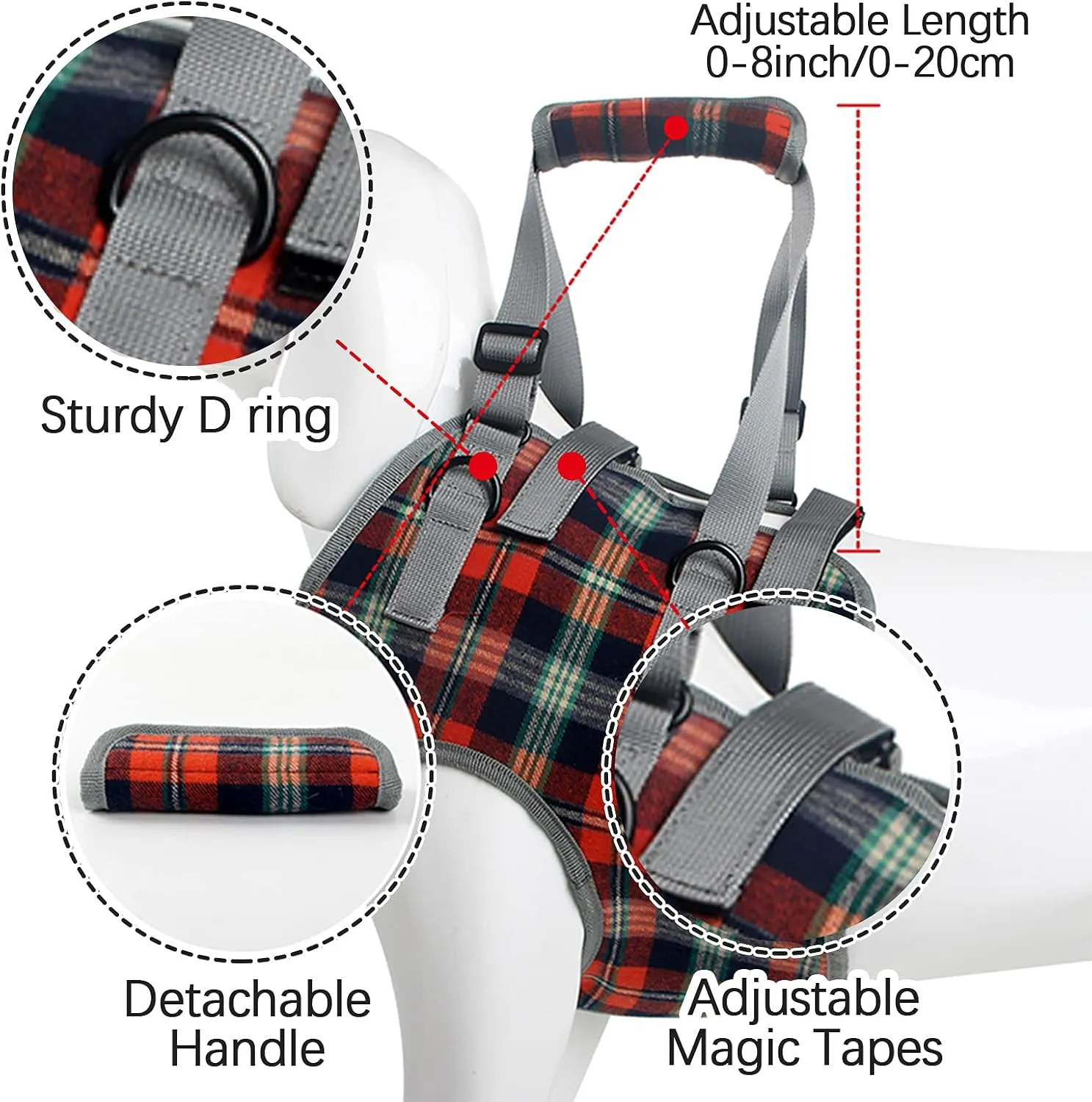 ROZKITCH Dog Lift Harness, Grid Pet Chest Support Aid Veterinarian Approved Sling for Old K9 Help With Poor Stability, Front Legs Disabled Joint Injury Elderly Arthritis ACL Rehabilitation Rehab