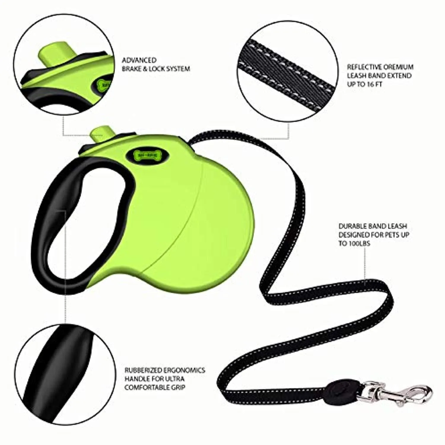 Ruff 'n Ruffus Retractable Dog Leash with Free Waste Bag Dispenser and Bags   Bonus Bowl | Heavy-Duty 16ft Retracting Pet Leash | 1-Button Control | Durable