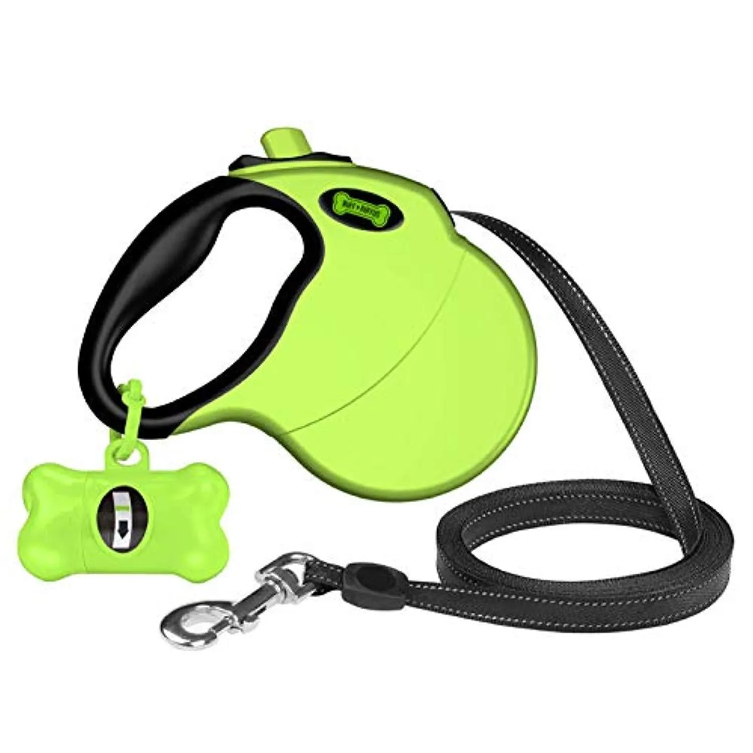 Ruff 'n Ruffus Retractable Dog Leash with Free Waste Bag Dispenser and Bags   Bonus Bowl | Heavy-Duty 16ft Retracting Pet Leash | 1-Button Control | Durable