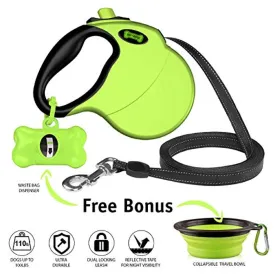 Ruff 'n Ruffus Retractable Dog Leash with Free Waste Bag Dispenser and Bags   Bonus Bowl | Heavy-Duty 16ft Retracting Pet Leash | 1-Button Control | Durable