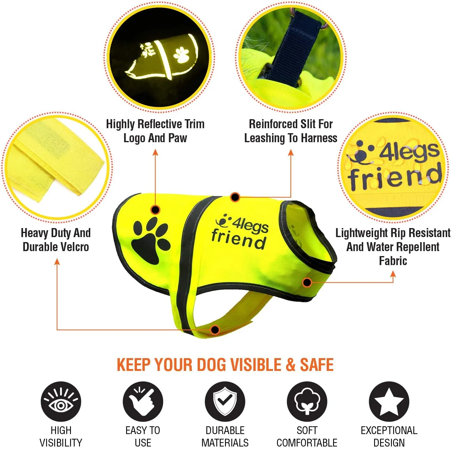 Safety Reflective Vest for Dogs - High Visibility for Outdoor Activity Day and Night, Protect Your Pet from Cars & Hunting Accidents