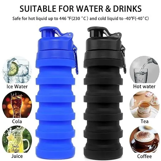 Silicone Folding Collapsible Water Bottle Silicon Portable Leak Proof Collapsible Water Bottle Expandable & Foldable Light Weight Water Bottle 500ml