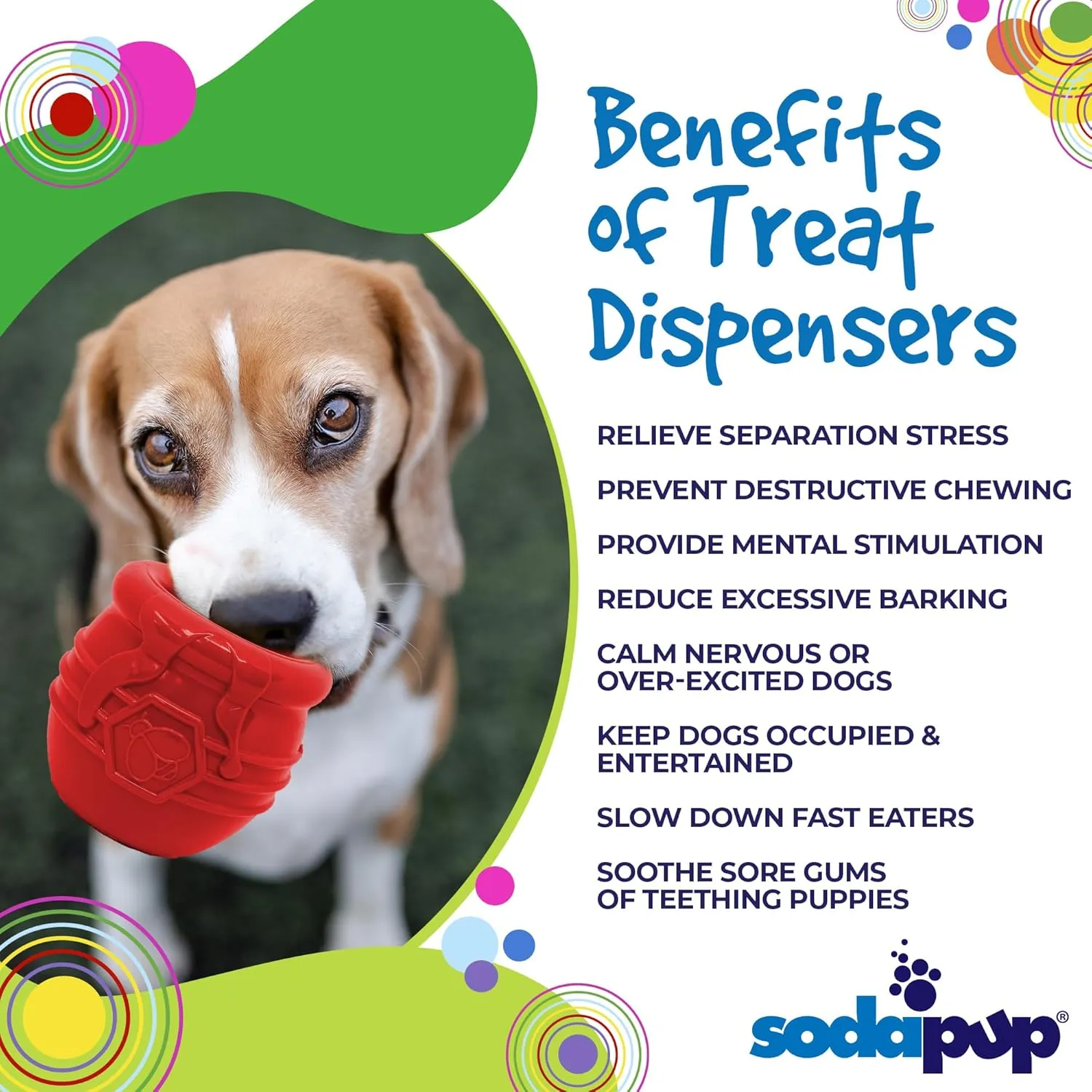 SodaPup Honey Pot  Durable Dog Treat Dispenser & Enrichment Toy Made in USA from Non-Toxic, Pet Safe, Food Safe Natural Rubber Material for Mental Stimulation, Problem Chewing, Calming Nerves, & More