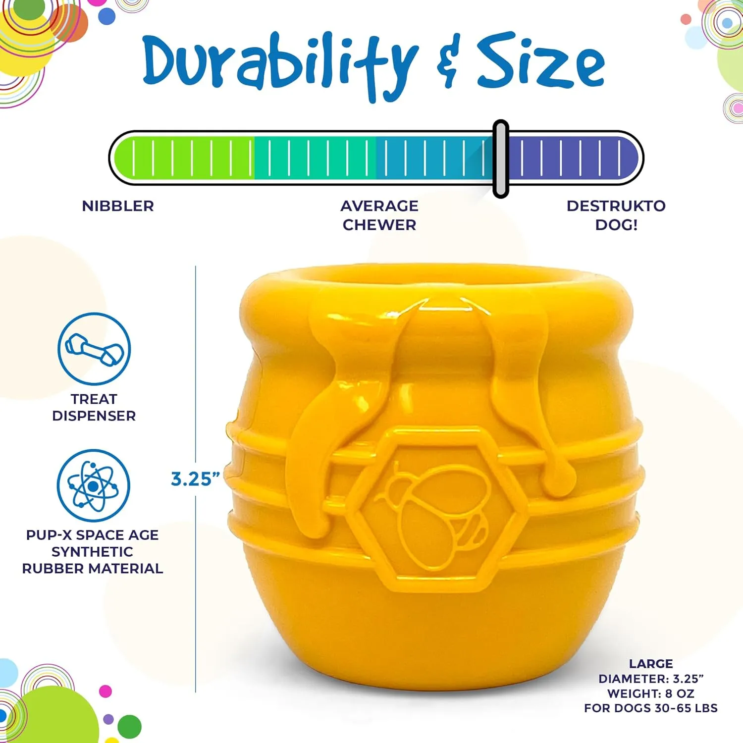 SodaPup Honey Pot  Durable Dog Treat Dispenser & Enrichment Toy Made in USA from Non-Toxic, Pet Safe, Food Safe Natural Rubber Material for Mental Stimulation, Problem Chewing, Calming Nerves, & More