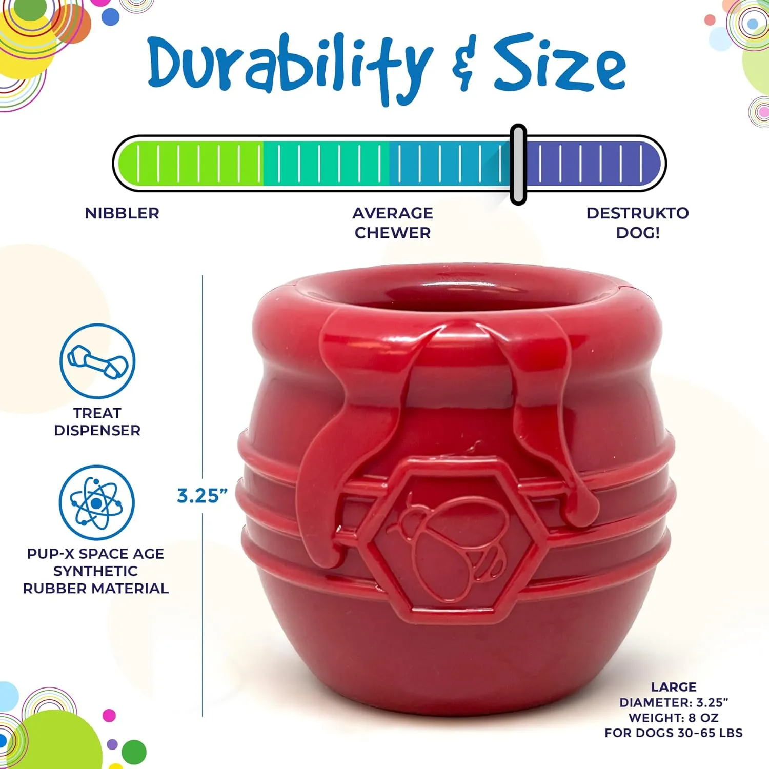 SodaPup Honey Pot  Durable Dog Treat Dispenser & Enrichment Toy Made in USA from Non-Toxic, Pet Safe, Food Safe Natural Rubber Material for Mental Stimulation, Problem Chewing, Calming Nerves, & More