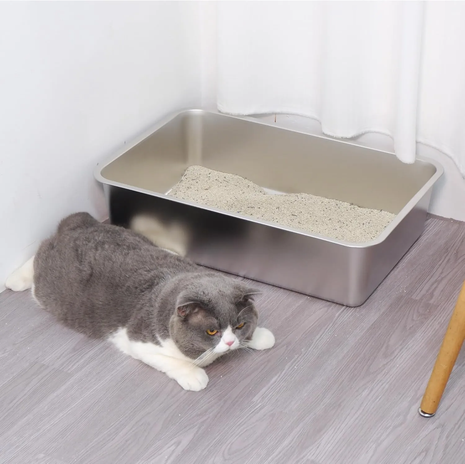 Stainless Steel Cat Litter Box 2 Pack-Large Metal Litter Box High Sided Litter Pan for Adult Big Cats, Stainless Steel Boxes 6IN Deep, Metal Pet Toilet Easy to Clean,Non Stick, No Smell