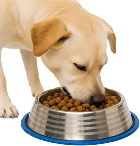 Stainless Steel Non-Skid Pet Dog Water & Food Bowl - 32 Oz (4 Cup / 0.94L) Capacity Feeder Dishes - Removable Rubber Base Feeding Dish - Medium Large Breed Dogs & Cats
