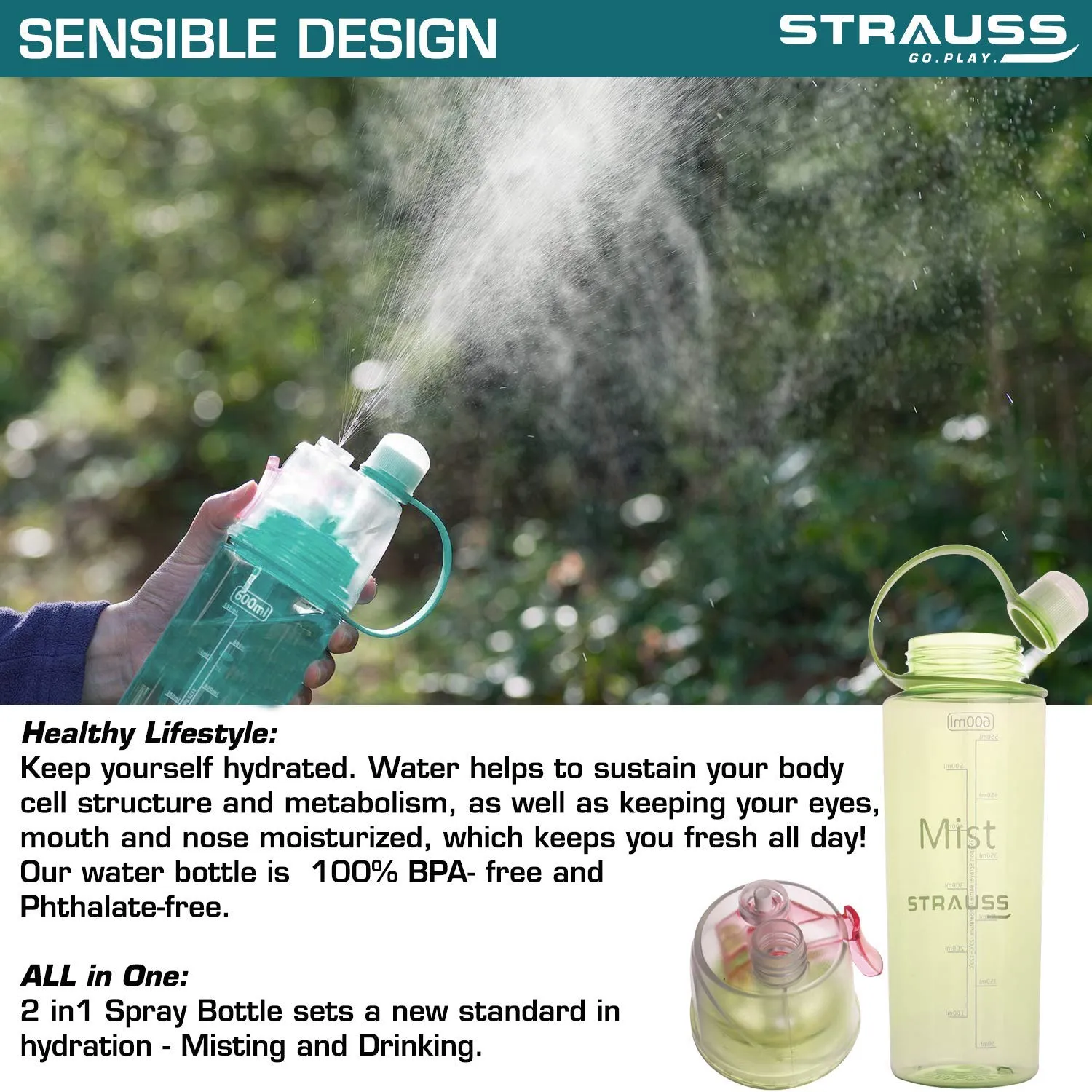 STRAUSS Water Mist Spray Bottle, 600 ml (Blue)