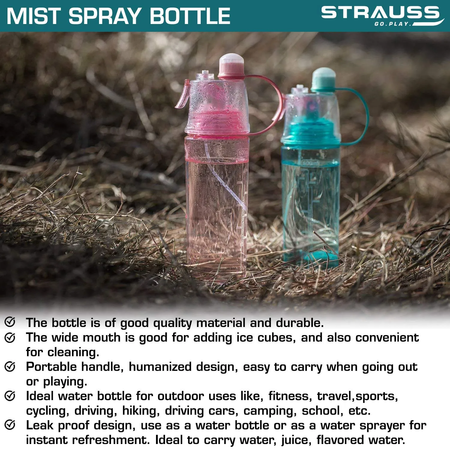 STRAUSS Water Mist Spray Bottle, 600 ml (Blue)