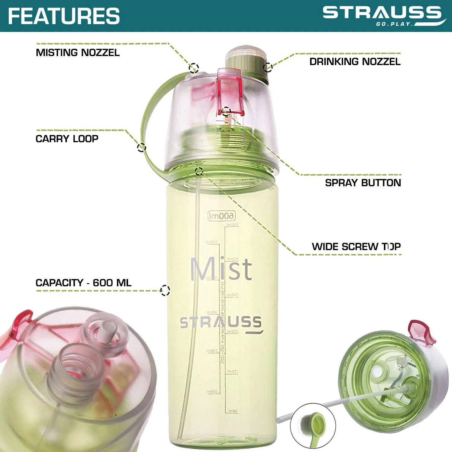 STRAUSS Water Mist Spray Bottle, 600 ml (Blue)