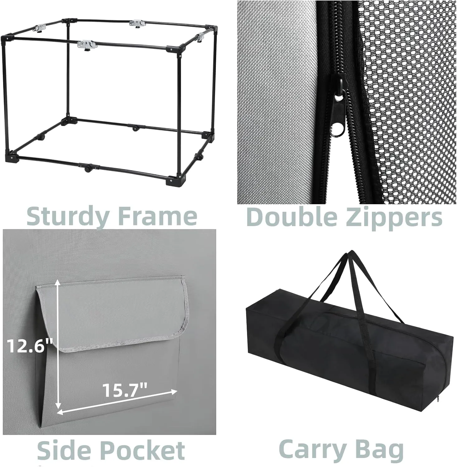 TLSUNNY Portable Soft Dog Crate, Collapsible Travel Dog Crates for Medium/Large Dogs, Foldable 4-Door Dog Kennel w/Mesh Windows, Soft Mat, Carrying Bag, Indoor & Outdoor Use (Grey, 36" x 24.4")