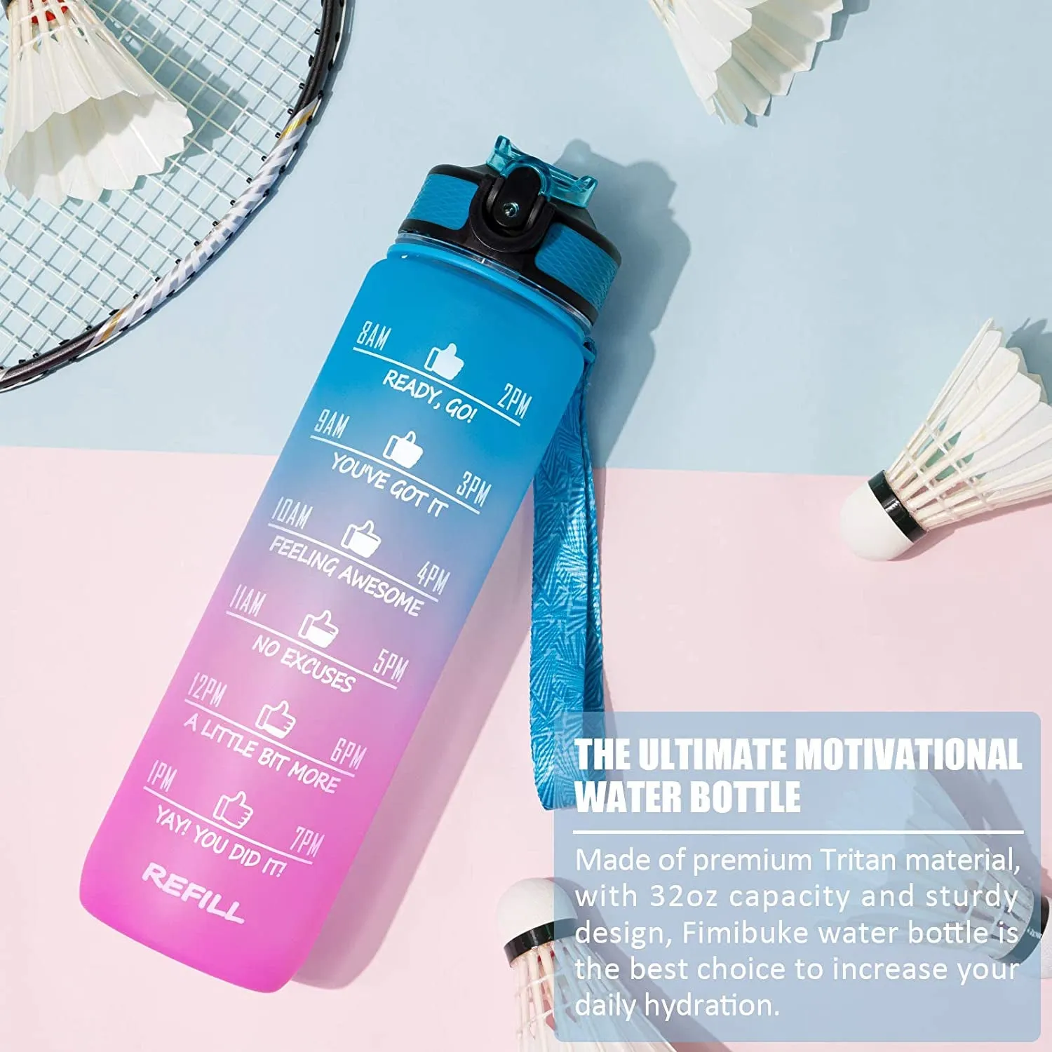Unbreakable Water Bottle with Motivational Time Marker 1000 ml Bottle