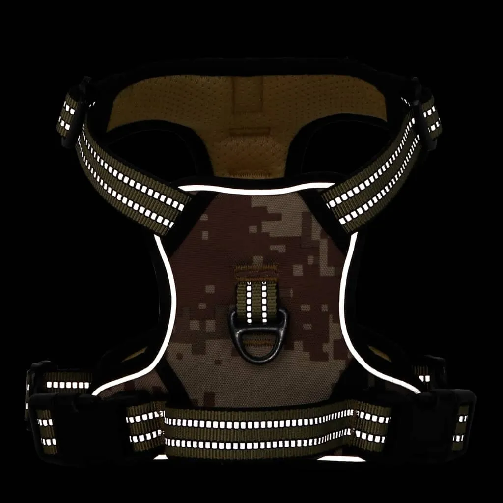 vidaXL Dog Harness with Lead & Collar Adjustable Camouflage Brown XL