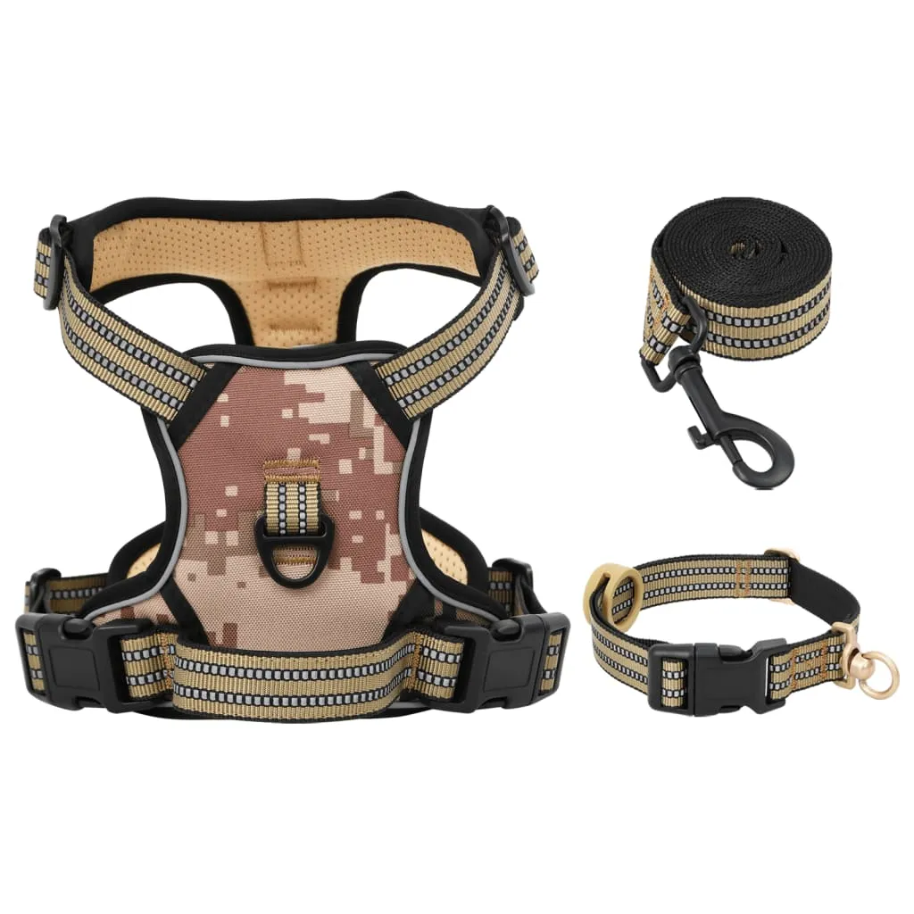 vidaXL Dog Harness with Lead & Collar Adjustable Camouflage Brown XL