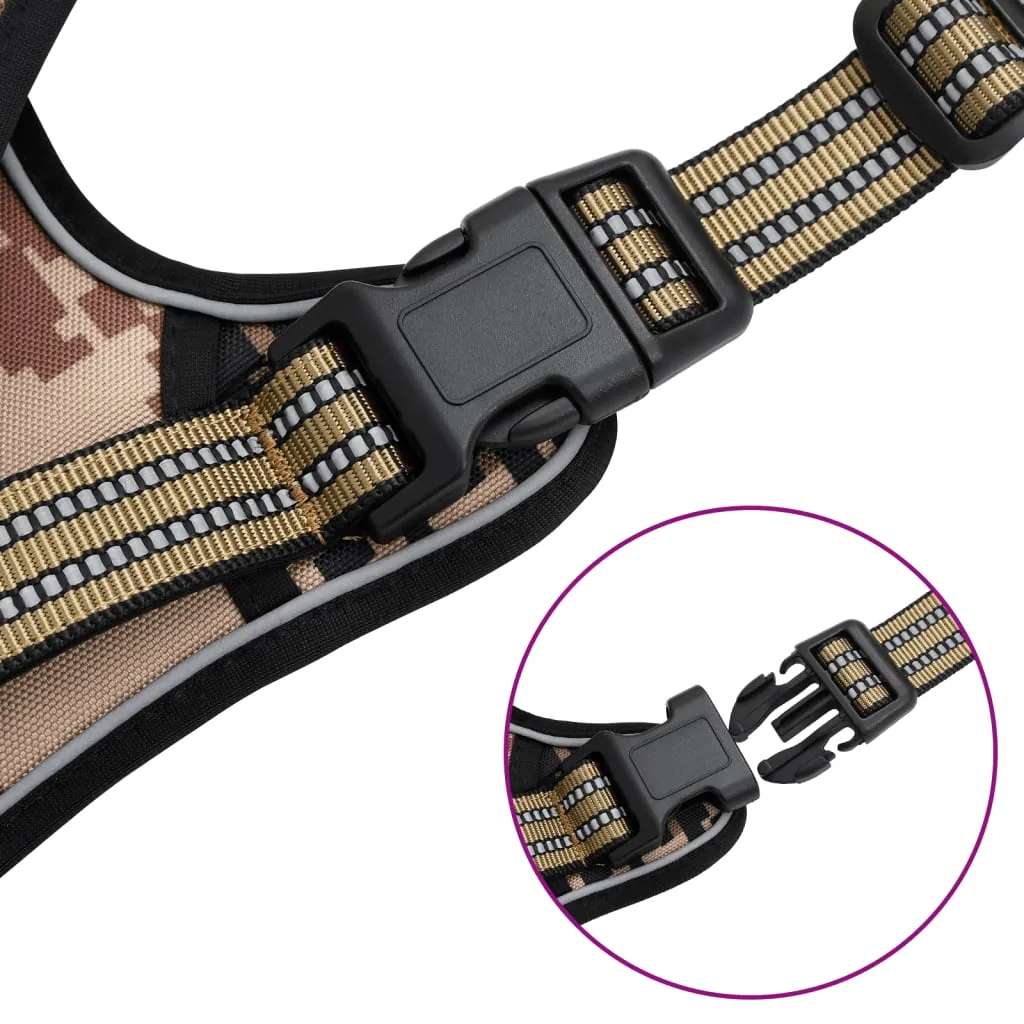 vidaXL Dog Harness with Lead & Collar Adjustable Camouflage Brown XL