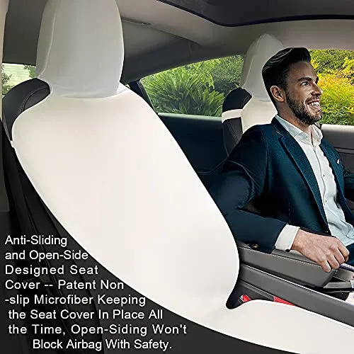 Waterproof and Machine Washable Seat Cover for Tesla Model S, 3, & Y (White)
