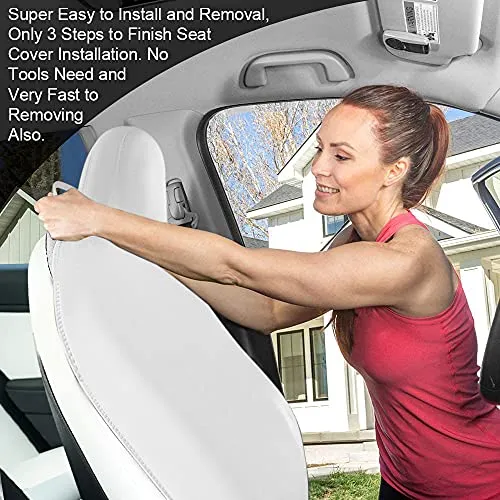 Waterproof and Machine Washable Seat Cover for Tesla Model S, 3, & Y (White)
