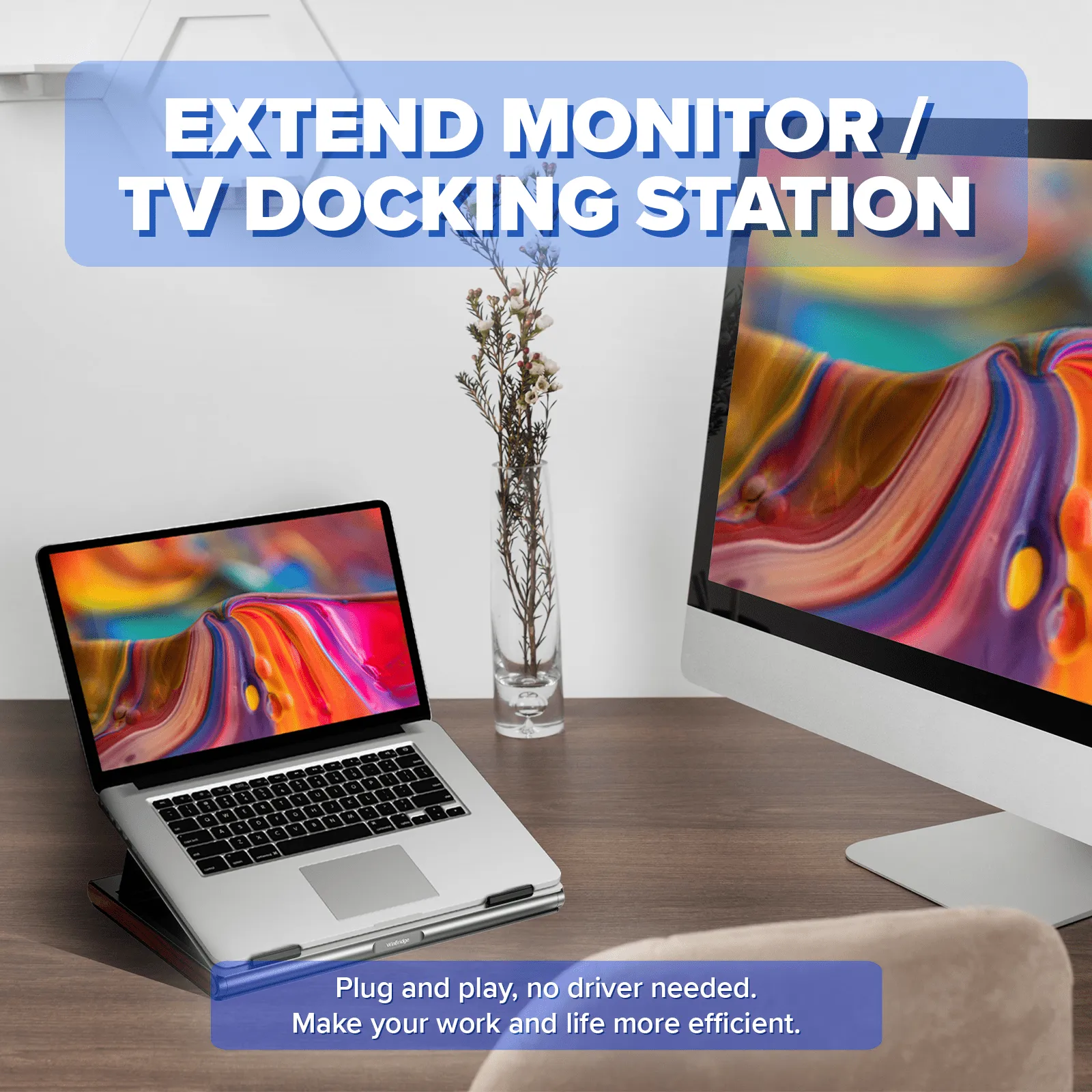 WinBridge Aluminum Alloy Laptop Stand with 6-in 1 USB C Hub for Desk, 4K HDMI, 2 USB 3.0, 100W PD Charging, Stable & Ventilated, Adjustable Height, Fits All MacBook, Laptops up to 15.6 inches