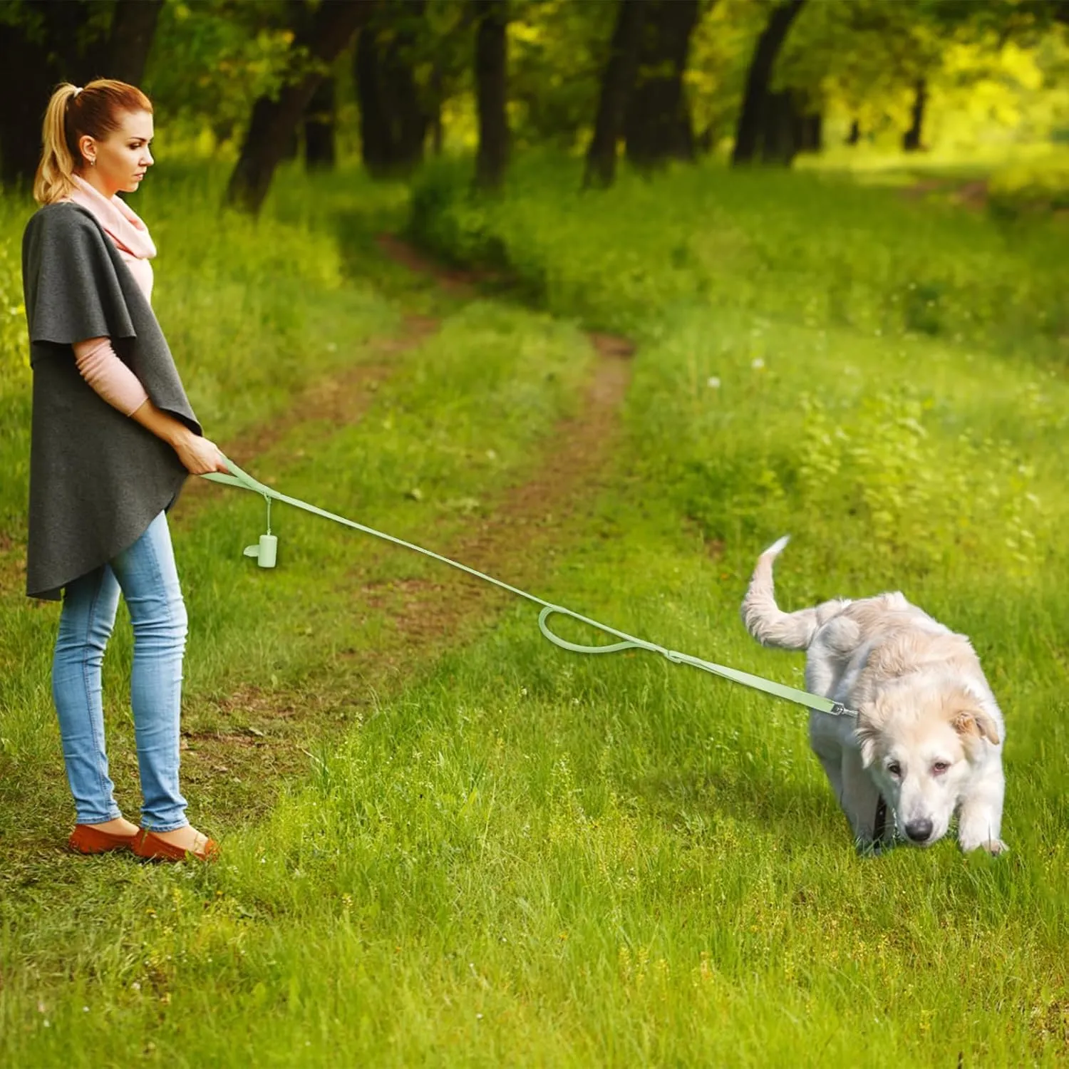 Wisedog Durable Two Handle Dog Leash: Dog Leash Heavy Duty with Dual Soft Padded Handles, Adjustable Length as Short Leash for Medium Large Dogs (Sage Green, L|5.2 ft-6 ft)
