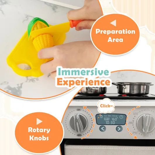 Wooden Kids Play Kitchen Playset With Realistic Lights and Sounds-Gray