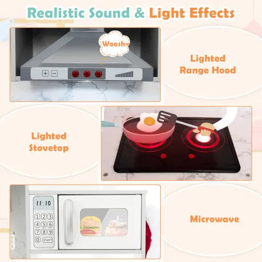 Wooden Kids Play Kitchen Playset With Realistic Lights and Sounds-Gray