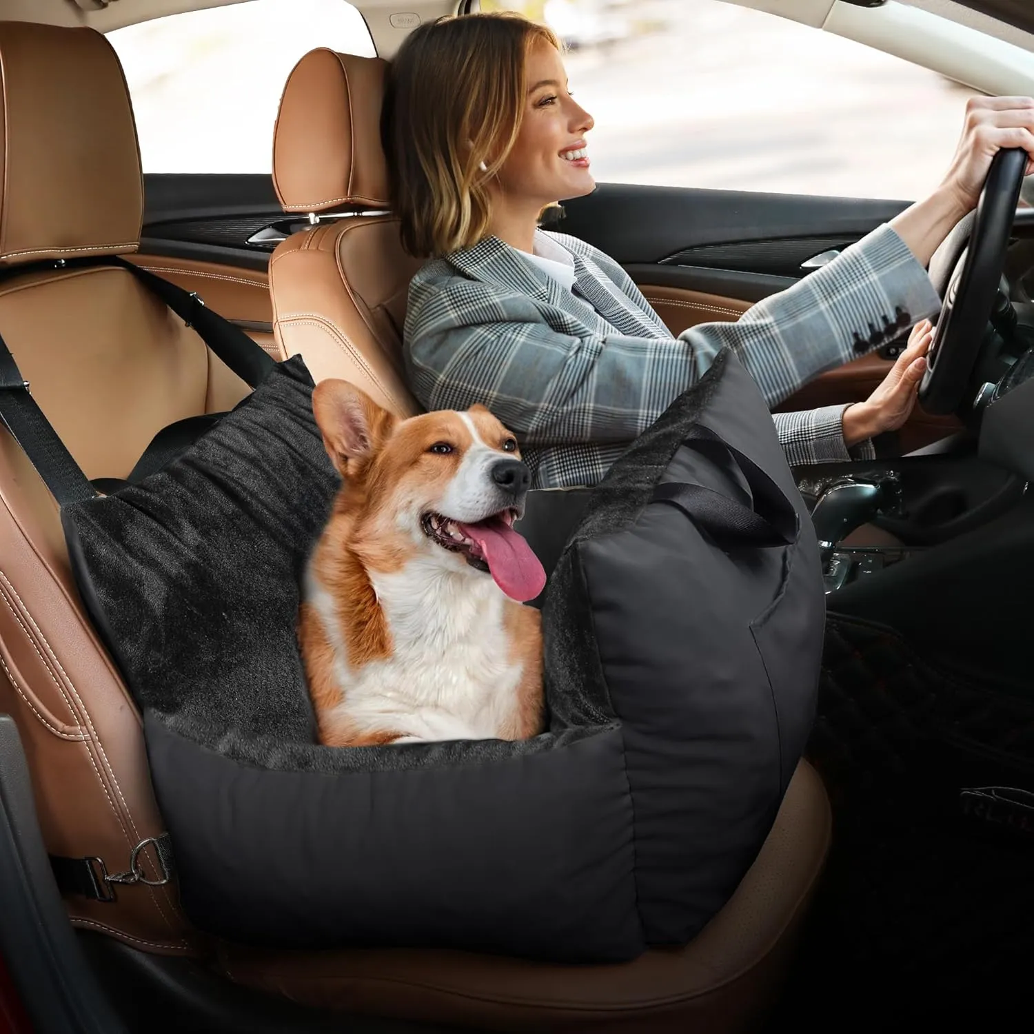 YITAHOME Dog Car Seat for Small Dogs Up to 20lbs, Soft Car Travel Dog Bed with Storage Pocket, Straps, Washable and Detachable, Portable Pet Booster Seats, Black